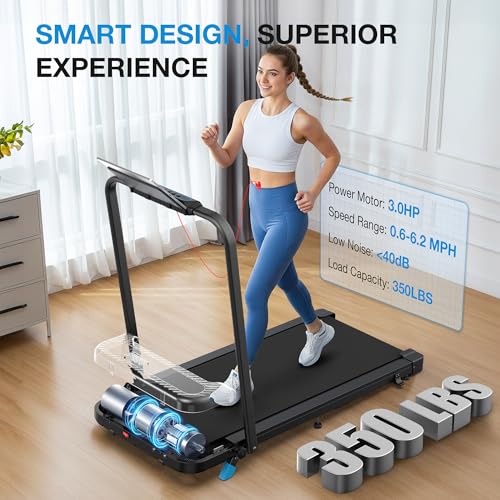 WELLFIT Folding Treadmill for Home, Walking Pad with Incline and Handle Bar | 320+lbs Capacity,Under Desk Treadmill for Home Small Office,Low Noise Treadmills with Smart Voice Control for Jogging Running