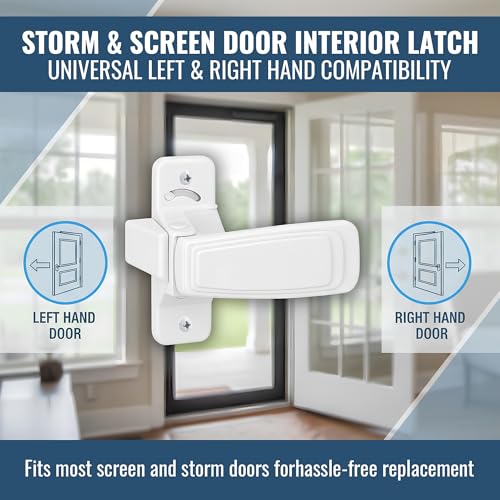 Replacement Screen Door Latch, Heavy Duty Inside Door Handle Compatible with Storm Doors Handle, Interior Latch for Screen and Storm Doors (for Non-Spring Loaded Strike,White) - color: White, style: for Non-spring Loaded Strike