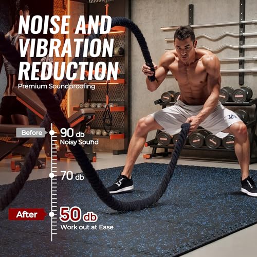 SUPERJARE 0.79'' Extra-Thick Exercise Equipment Mats, 6 Pcs 24 Sq Ft Rubber Top Floor Tiles with High Density EVA Foam, Interlocking Gym Flooring for Home Gym, Protective Workout Mat, Black/Blue - size: 6 Tiles (24 Sq Ft)