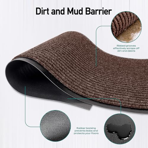 MaxMat® Large Waterproof Doormat - Heavy Duty, Commercial, Low-Profile, Easy to Clean, Rubber Floor Mat (2 x 6 Feet, Brown, MXM-RIB0026BR) - color: Brown, size: 2 x 6 feet