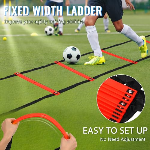 Fixed Rung Agility Ladder - 20ft 12 Rungs No Tangle Speed and Agility Training Equipment for Soccer Footwork Training with Carrying Bag/Ground Stakes for Adults Youth Kids - color: Orange