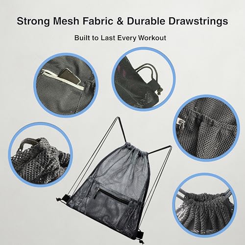 Mesh Sports Drawstring Bag, Large Breathable Gym Sack for Boxing Gloves, Boxing Equipment, Shoes & Training Gear, Lightweight & Durable (Black) - color: Black