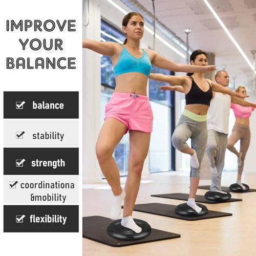 Jerify 4 Pcs Wiggle Seat Flexible Inflated Wobble Cushion Stability Balance Pad Balance Disc Sensory Seat for Men Women Fitness Physical Exercise Improving Posture Home Office - color: Black