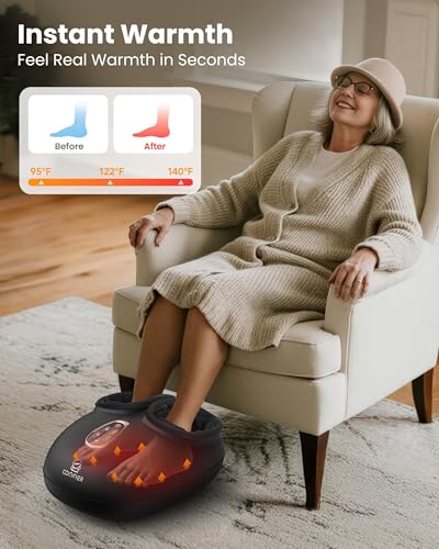 COMFIER 4-in-1 FSA Eligible HSA Shiatsu Foot Massager with Heat, Compression & Vibration, Smoth Warmth for 3 Levels, Toe Touch Control, Large Size Fits Up to 14, Gifts for Mom Dad, Home Office - color: Lightly-black
