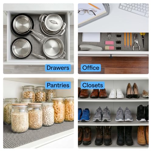 GORILLA GRIP powerGRIP Drawer Shelf and Cabinet Liner, Thick Strong Hold, Non-Adhesive Liners Protect Kitchen Cabinets and Cupboard, Bathroom Drawers, Easy Install, Breathable Mat, 12" x10', Gray - color: Gray, size: 12" X 10', style: 12" x 10'