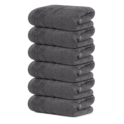 Tens Towels Pack of 6 Hand Towels, 100% Cotton, Lighter Weight, Quick to Dry, 16 x 28 Inches, Super Soft & Absorbent, Perfect for Bathroom & Kitchen, Dark Grey - color: Dark Grey