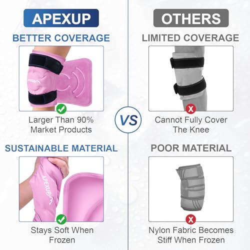 APEXUP Ice Pack for Knee Pain Relief, Large Reusable Wrap After Surgery, Flexible Gel Cold Pack for Injuries, Pain Relief for Back, Shoulder, Elbow, Ankle and Leg (Pink, L, 2PK) - size: Large-2PK, style: Pink