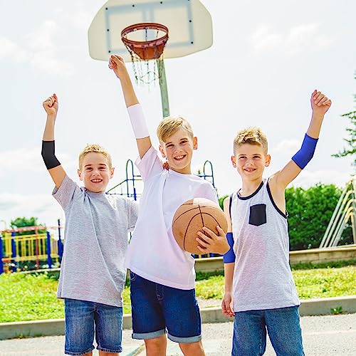 Lenwen 4 Pairs Kids Elbow Brace Compression Arm Elbow Sleeve Knit Guard Gym Protectors for Boys Teen Children Girls Basketball Volleyball Tennis Cycling(8-12 Years,Black, White, Blue, Gray) - color: Black, White, Blue, Gray, size: 8-12 Years