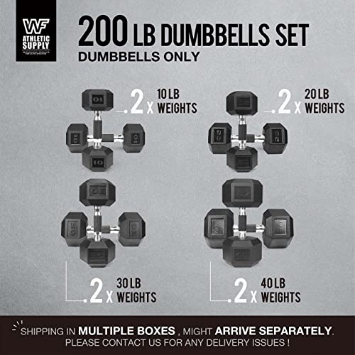 WF Athletic Supply Rubber Encased Hex Dumbbells with Rubber Grip Contoured Handle for Muscle Toning, Strength Building & Full Body Workout - color: t. 200LB Dumbbell Set Only (10LB, 20LB, 30LB, 40LB)
