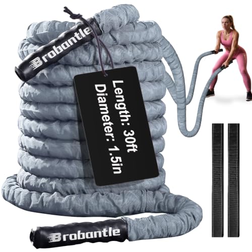 Battle Rope 1/1.26/1.5/2 Inch Diameter,Pink 30FT/40FT/50FT Exercise Workout Ropes for Home Gym Heavy Weighted Training Rope for Working Out - style: 1.5 inch 30ft-Gray