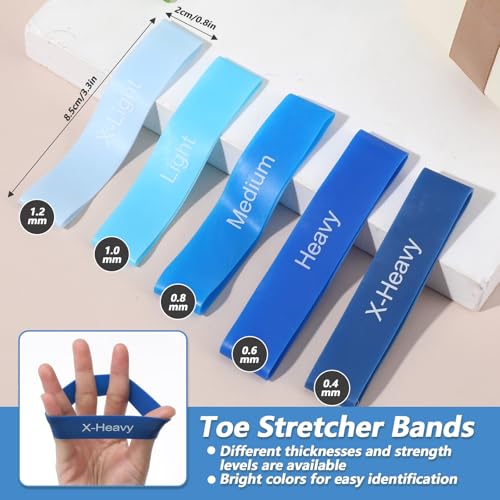 Toe Stretch Bands for Bunions, Women and Men, 5Pcs, Blue | Toe Resistance Bands, Storage Bag Included