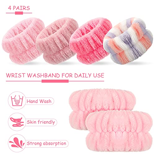 Chuangdi 4 Pairs Wrist Bands for Washing Face Wrist Spa Microfiber Wash Towel Band Scrunchies Absorbent Wristbands Sweatband for Women Prevent Liquid from Spilling(Vivid Colors) - color: Vivid Colors
