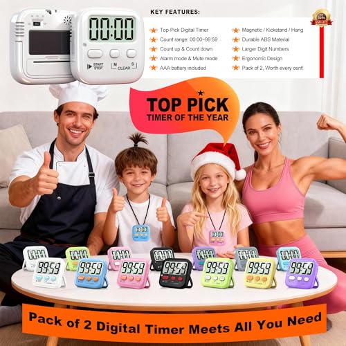 Antonki 2 Pack Digital Timer for Kids, Magnetic Countdown Kitchen Timers for Cooking, Egg, Classroom, Teacher, Exercise, Study, Oven - Battery Included - color: Pure White *2