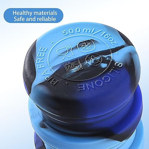 Collapsible Water Bottles Travel water bottle Sports Portable Sport Water Bottle Reusable Water Bottles comes with mountaineering Buckle 500ml silicone Water-proof camping water bottle - color: Dark blue+Grey, style: 2 pack