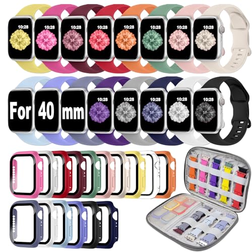 16 Pack Band Compatible with Apple Watch Bands 40mm 41mm 42mm 44mm 45mm 46mm for Women Men, Screen Protector Case Band&Organizer for iWatch Series 11 10 9 8 7 6 5 4 SE（Please select the correct size） - size: 40mm