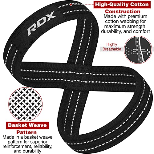 RDX Weight Lifting Straps Figure 8, Anti Slip Strap with Cuffs Wrist Support for Gym Workout Deadlift Powerlifting Bodybuilding Weightlifting, Fitness Strength Training, Hand Bar Grip for Men - color: BLACK WHITE, size: Small