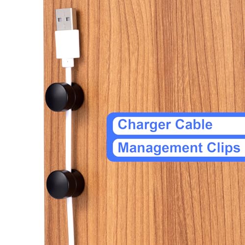 SmallCat 5 Sets Charger Holders for Cords, Matte Black Color Adjustable Cable Anchor Holders, Adhesive Metal Cord Clips, Cable Management Wire Organizers for Desk, Office, Nightstand - color: Matte Black, size: 5 Sets