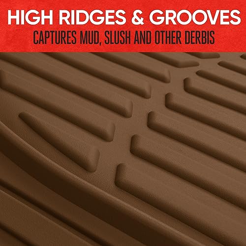 Motor Trend FlexTough Deep Dish All-Weather Floor Mats, Waterproof Trim-To Fit Mats for Cars, Trucks, SUVs - Universal Automotive Floor Liners, Car Accessories, Brown - color: Brown, style: Full Set