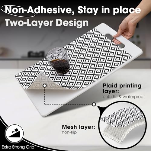 Drawer and Shelf Liner, Non-Slip Kitchen Cabinet Liners Non-Adhesive Thick Strong Grip Waterproof Washable Mats Protect Dresser Shelves Cupboard Bathroom Cabinets, Black & White, 12 in X 10 FT - color: Black and White, size: 11.8"W x 118"L