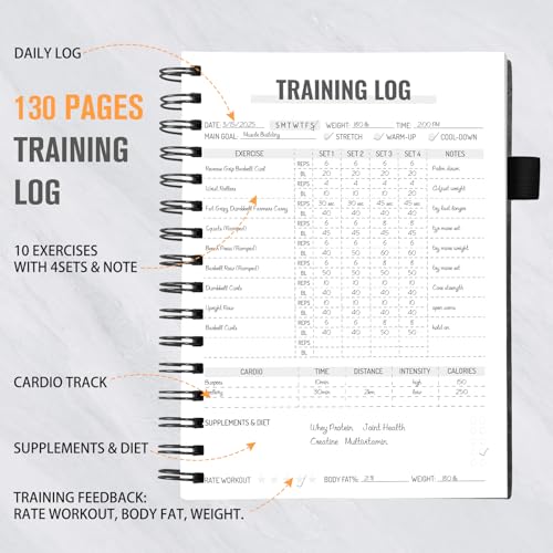 Workout Journal for Men & Women, Workout Planner with Monthly Calendar, ( 8.3" x 6") Grayish-black Texture Hardcover Workout Log Book Track Training, Diet, Progress, Achieve Wellness Goals, Perfect for Fitness Enthusiast - color: Gray