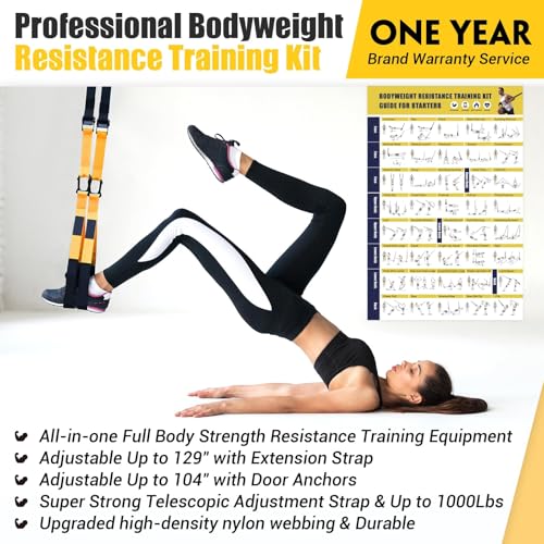 Home Resistance Training Kit, Resistance Trainer Exercise Strap with Poster | Includes Handles, Door Anchor and Carrying Bag for Home Gym, Bodyweight Resistance Workout Straps for Indoor & Outdoor