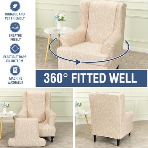 NILUOH Wingback Chair Slipcover 2 Pieces, Stretch Spandex Wingback Chair Covers Washable Slipcover for Wingback Armchairs Non-Slip Furniture Protector with Elastic Bottom for Living Room - color: 7