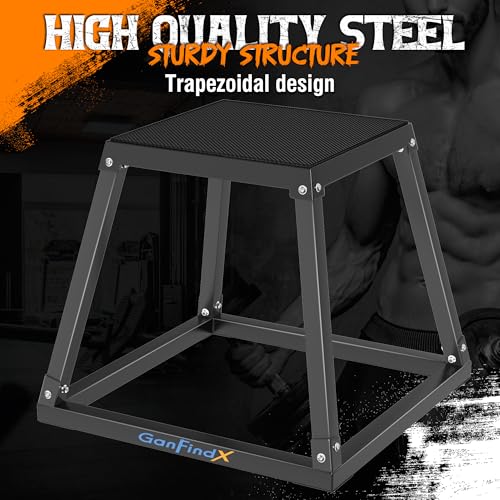GanFindX Plyometric Jump Box Set, 12/18/24 Inch Steel Plyo Box, Heavy Duty Plyometric Platform with Anti-Slip Surface for Home Gym Training, Step-Up, Agility and Strength Conditioning - size: 12/18/24"