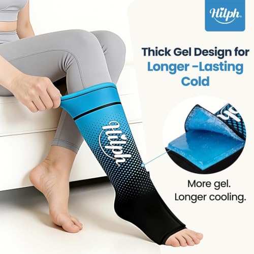 Hilph Full Calf & Foot Ice Pack Wrap, Extended Leg to Foot Ice Sleeve | Flexible Gel Ice Calf Compression Sleeve, Lower Leg Ice Pack, Pain Relief for Shin Splints, Swelling, Muscle Running Recovery