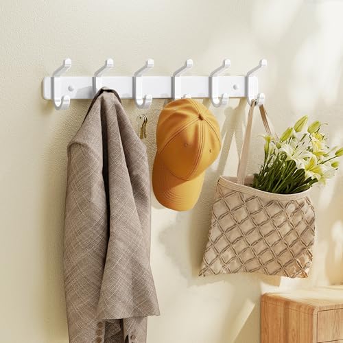 pickpiff Coat Rack Wall Mounted Heavy-Duty: Metal Coat Hanger 6 Hooks for Hanging Hat, Clothes, Robe, Keys, Backpack, Bathroom Towels, Jacket, Purse - Closet, Door, Entryway, Mudroom (White, 1 Pack) - color: White, size: 1 Pack