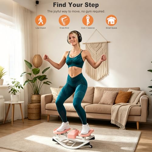 Rocking Steppers for Exercise at Home 3D Motion Stair Stepper with Resistance Bands 350 LBS Loading Capacity Exercise Equipment Low-Impact Balance Board for Full Body Workout - color: Pink