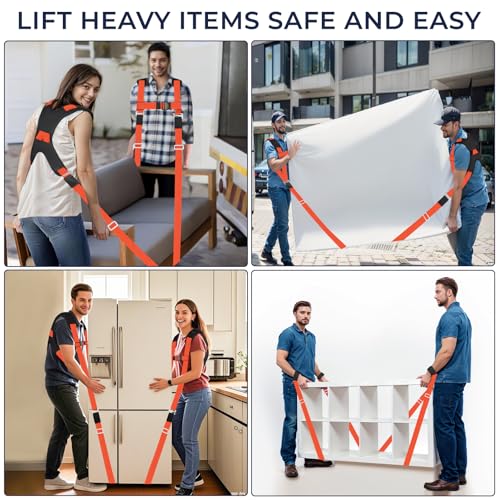 Ytonet Furniture Moving Straps for Lifting with Back Support, Round Sling | 2-Person Lifting and Moving System, Appliance Lifting Straps for Mattress, Heavy Objects up to 800 lbs, 145 IN Long, Orange - size: With Back Support-Extra-Long