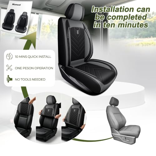 DISUTOGO for 2018 Dodge ram seat Covers 2012-2025 2026 RAM 1500 2500 3500 | Dodge Ram Seat Covers Full Set, Faux Leather Custom Fit Ram 1500 2500 3500 Truck, Flat Bench - color: 110-Black&Grey-Flat Bench, size: 5 Seats full set-RAM 2012-2026