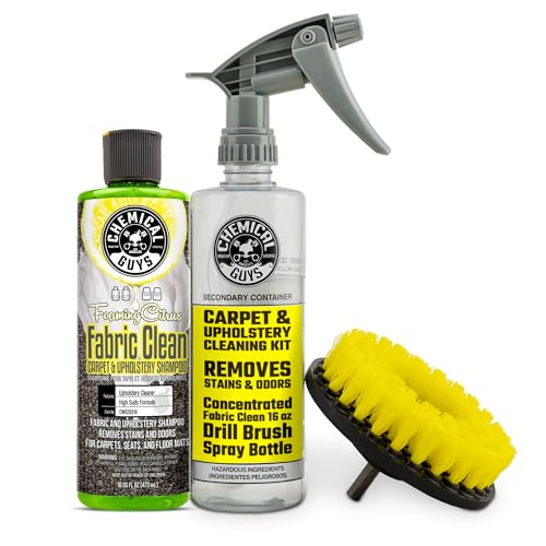 Chemical Guys Foaming Citrus Fabric Clean Drill Brush Kit - High Foaming Stain and Odor Remover, Upholstery, Floor Mat & Car Carpet Cleaner, Deep Cleans & Deodorizes, Citrus Scent - 16 fl oz - size: 16 Fl Oz Drill Brush Kit