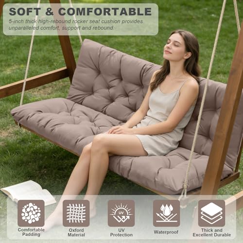 Outdoor Swing Cushions,Waterproof Swing Cushions 3 Seater Replacement with Backrest,Outdoor Thickened Bench Cushion with Ties for Porch,Patio,Backyard,Garden and Lawn (Khaki 60 * 40 in) - color: Khaki, size: 60x 40 inches