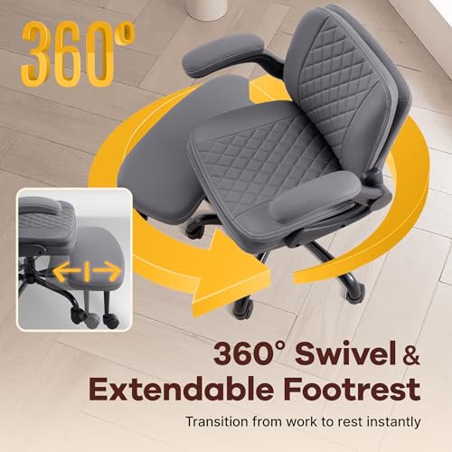 AreShark Cross Legged Office Chair,ADHD Criss Cross Desk Chair with Wheels & Stretchable Rotating Footrest,Height Adjustable Wide Yoga Kneeling Meditation Chair with Flip-up Armrests Back Support - color: Grey