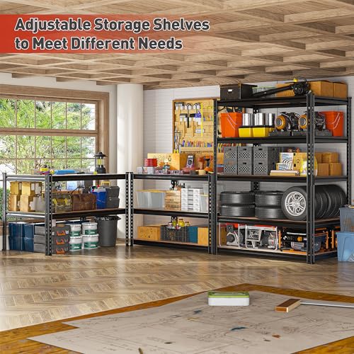 REIBII 2400LBS Garage Shelving 5 Tier Storage Shelves Heavy Duty, Adjustable Metal Shelving Unit,Garage Shelves for Basement,Warehouse,Pantry,Closet,Kitchen 72" H x 36" W x 16" D,2 Pack | Heavy Duty - color: Black