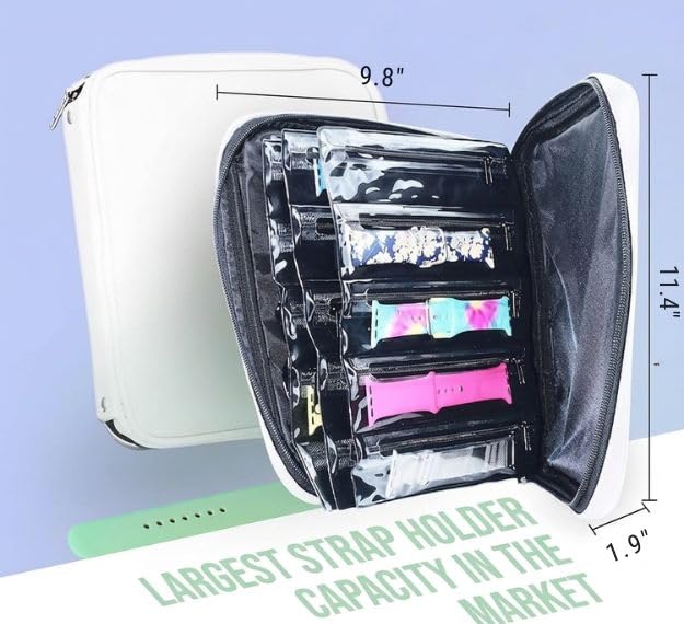 Skywin Watch Band Holder for Apple Watch Bands - An Apple Watch Band Case Organizer with a Band Capacity and Zippered Compartment Sleeves - color: White