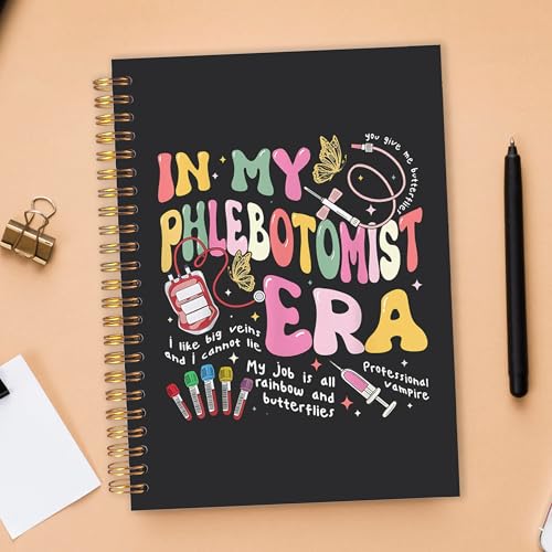 Phlebotomy Phlebotomist Gifts Spiral Notebook 5.5x8.3 in, Groovy Pink Phlebotomy Nurse Hardcover Notebook Journal Gifts for Work Women - color: Phlebotomy Phlebotomist Gifts