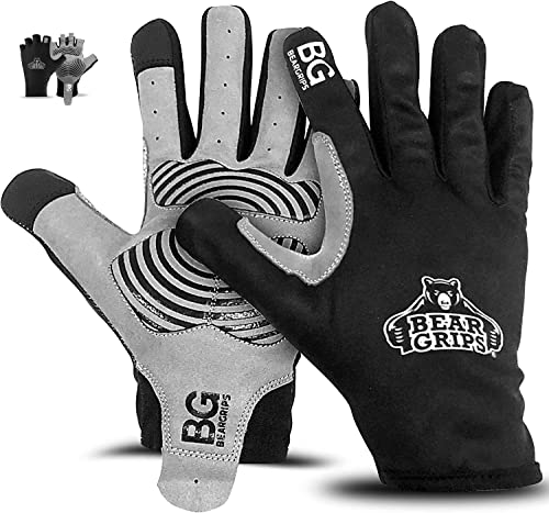 Bear Grips Weight Lifting Gloves for Men & Women | Half Finger Lifting Gloves | Full Finger Workout Gloves for Men | No Finger Exercise Gloves l Compression Weightlifting Gloves | Gym Gloves for Men - color: Black-Full Finger, size: Medium