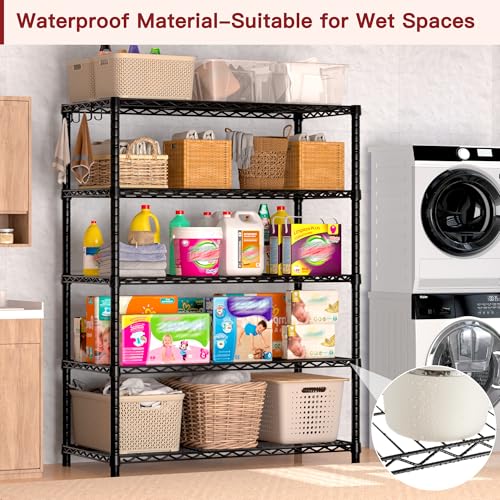 PrimeZone Wire Metal Storage Shelves - 5 Tier Adjustable NSF-Certified Heavy Duty Garage Shelving Unit Organizer Rack, Steel Utility Shelf for Kitchen, Pantry, Closet, 35.5" W x 14" D x 72" H, Black - size: 35.5"W x 14"D x 72"H