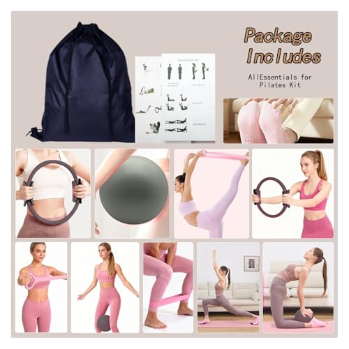 Pilates Kit, 17-in-1 Home Pilates Equipment Workout Set for Women – 14.5" Pilates Ring, TPE Gradient Resistance Bands, Yoga Ball,Heart-Shaped Resistance Band & Grip Socks with Backpack