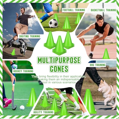 Syhood 30 Pack 7 Inch Plastic Traffic Cones Sports Training Agility Marker Mini Cones for Soccer, Skating, Football, Basketball, Indoor and Outdoor Games Sports Practice Equipment - color: Green