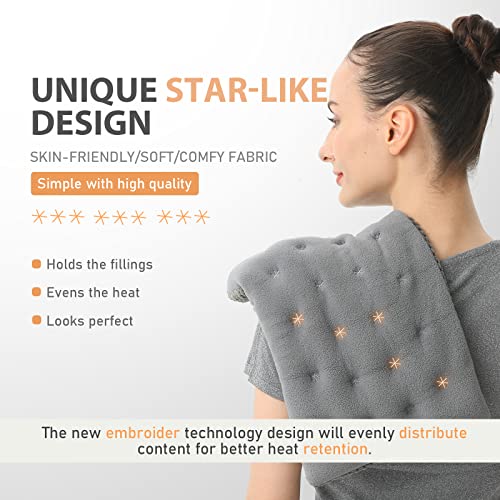 UNCN Wide Microwave Heating Pad with Washable Cover 9.5 x 16in Microwavable Hot Pad for Neck Shoulder, Cramps, Back Cordless Warm Compress Weighted Moist Heat Pack for Aches, Unscented - color: Grey