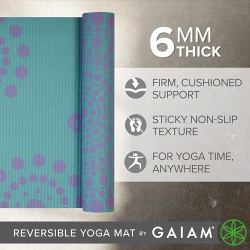 Gaiam Yoga Mat - Premium Print Reversible Extra Thick Non Slip Exercise & Fitness Mat for All Types of Yoga, Pilates & Floor Workouts - color: Aqua Trance
