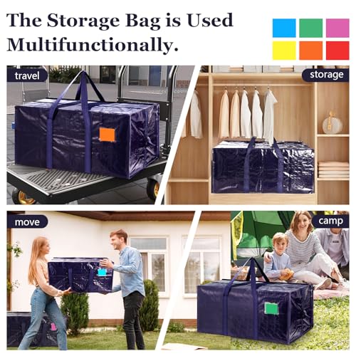 12 Pack Moving Bags with Full-Open Side Zipper, Extra Large 93L Heavy Duty Waterproof Foldable Storage Totes for College Dorm, Moving & Home OrganizationDarkBlue - color: DarkBlue, size: 12Pack