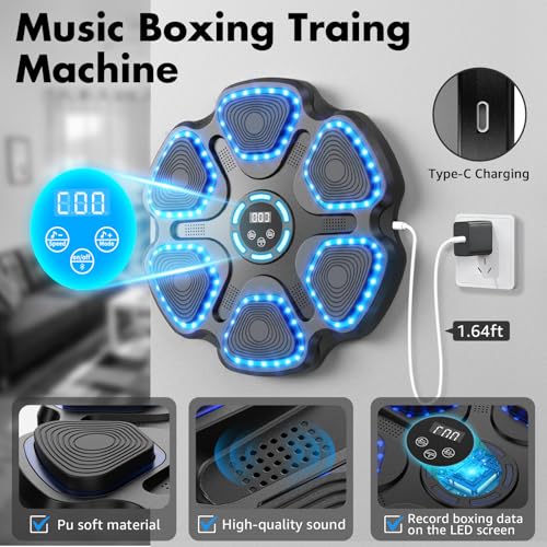 Music Boxing Machine for Kids Adults, Smart Interactive Music Punching Machine with Gloves 11 Modes 9 Speeds Wall Mounted Electronic Boxing Punching Pad for Reaction Training Home Fitness Room Game