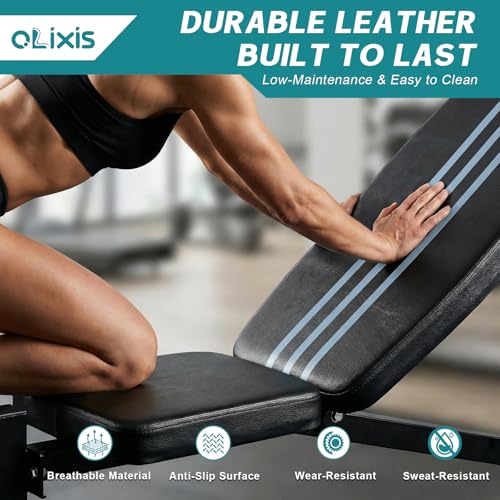 OLIXIS Adjustable Weight Bench Set with Rack, 650 LBS Capacity Heavy Duty Foldable Bench Press Set with Leg Extension Curl, Easy Assembly Strength Training Workout Set for Garage, Home, Gym - color: Deep Black