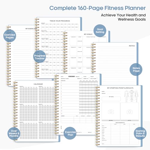 Fitness Workout Journal for Women & Men, A5(5.5" x 8.2") Workout Log Book Planner for Tracking, Progress, and Achieving Your Wellness Goals-Sky Blue - color: k.Sky Blue