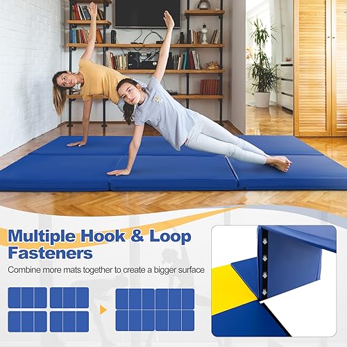 Goplus Folding Gymnastics Mat, 6’ x 2’ x 2’’ Thick Tri-Fold Exercise Tumbling Mat w/Carrying Handles, Hook & Loop Fastener, Gym mats for Home Fitness Yoga Aerobics Workouts Martial Arts - color: Navy