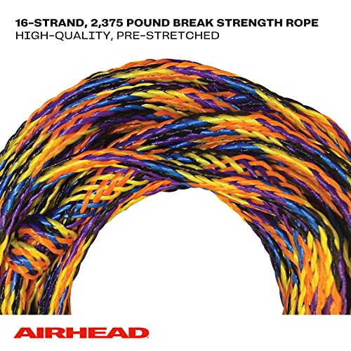 Airhead 1-6 Person Tow Rope for Towable Tubes, Heavy Duty Boat Towline for Tubing, UV Resistant 16 Strand Polypropylene with Rope Keeper, up to 6,000 lb Break Strength - size: 2 Person